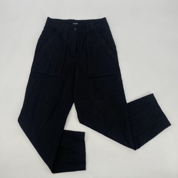 J. Crew Size 00 Seaside Cargo Pants Black High Waist Linen-TENCEL Lyocell Blend - Picture 2 of 16